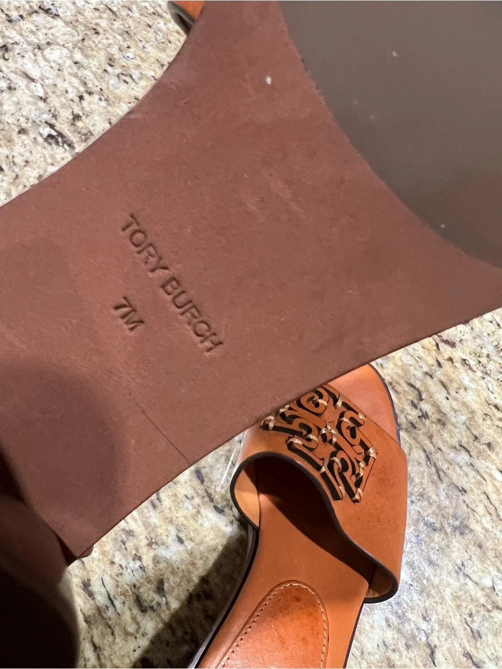 Tory Burch Ines Brown Leather Block Heel Mules 7M